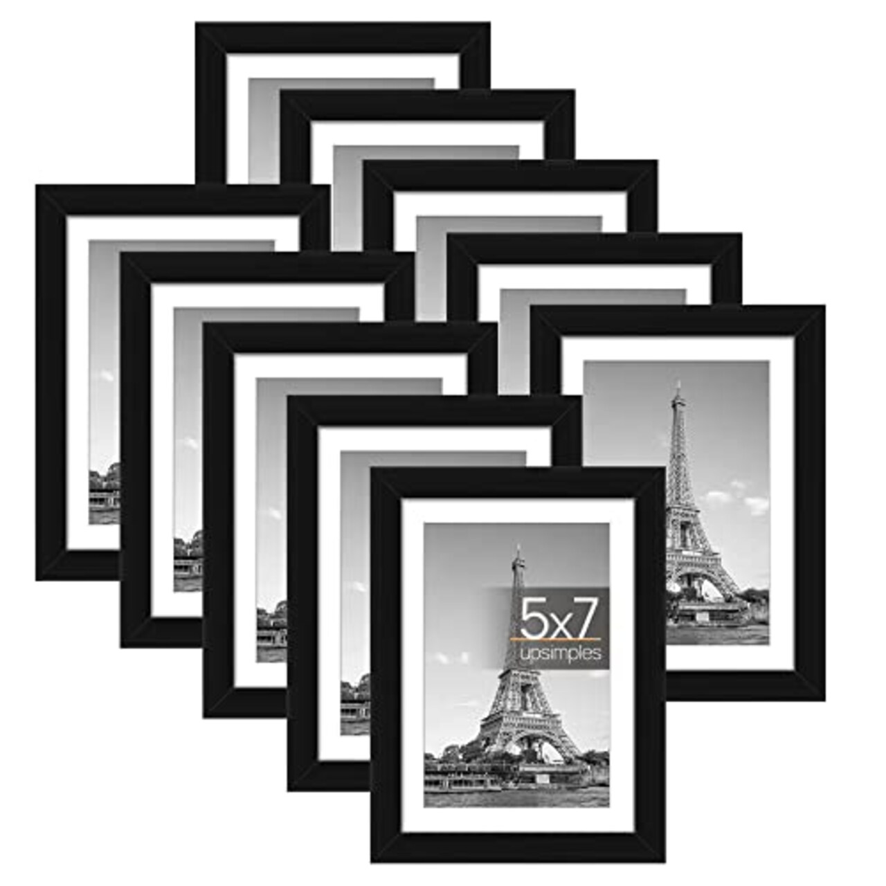 5x7 Picture Frame Set of 10, Display Pictures 4x6 with Mat or 5x7 Without Mat, Multi Photo Frames Collage for Wall or Tabletop Display, Black